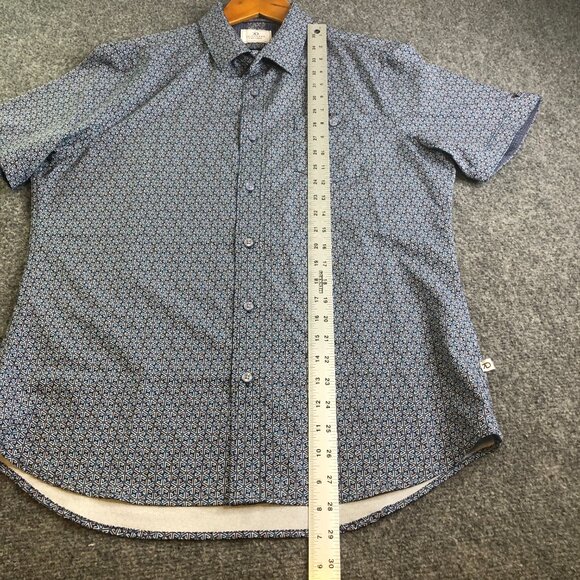 7 Diamonds Shirt Mens Medium Blue Geometric 4 Way Stretch Short Sleeve Golf - Picture 6 of 9